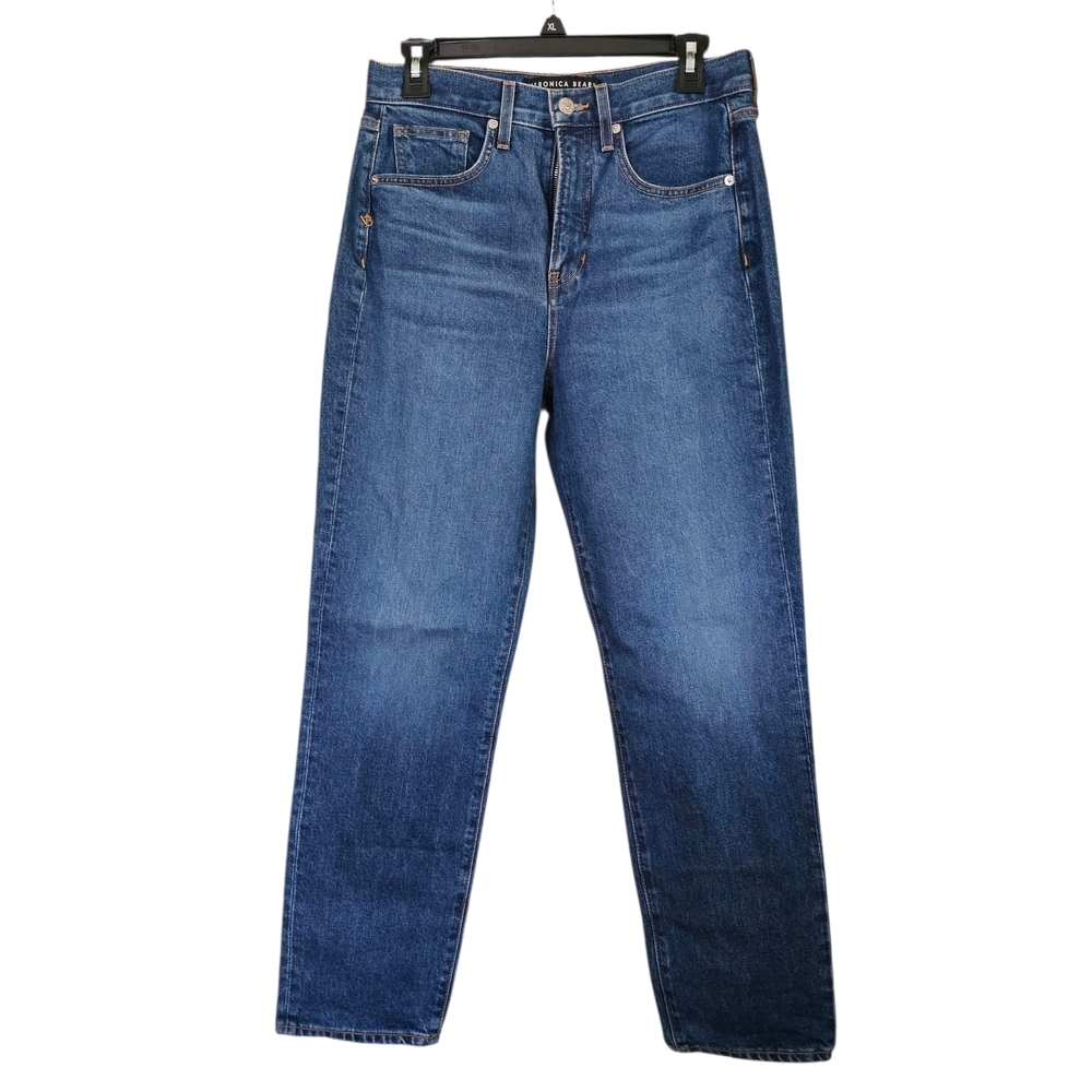 Veronica Beard Straight Leg Blue Jeans with Faded Details